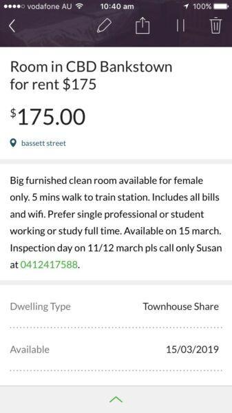 $175 Bankstown CBD room for rent