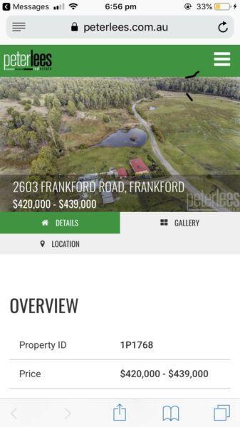 Property for sale Frankford Tasmania with racetrack 1000 m