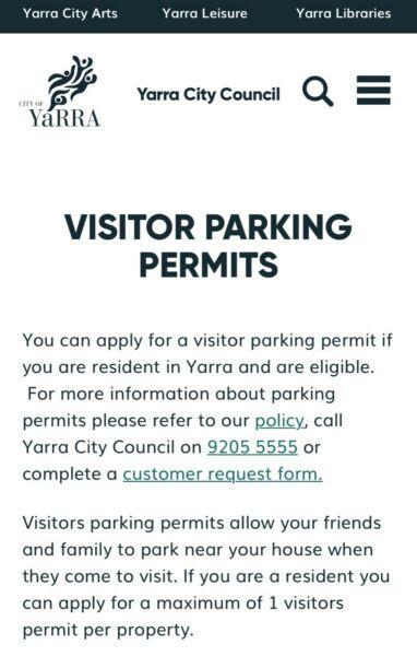 WANTED: Visitors Parking Permit - Richmond / Yarra City Council