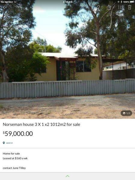 House for sale Norseman WA 3x1x2 leased at $160 @wk
