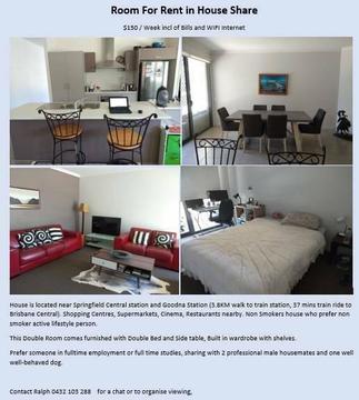 Furnished Double Room in a 4 Bedroom Hse with 2 other Housemates $150