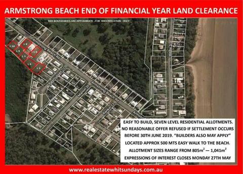 ARMSTRONG BEACH BLOCKS END OF FINANCIAL YEAR CLEARANCE
