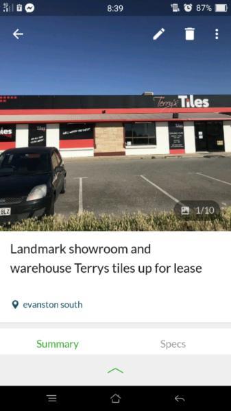 Landmark showroom and warehouse Terrys Tiles for rent