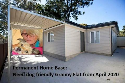 Wanted: Granny Flat Home Base for Retired Lady & Sml Dog