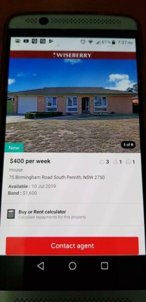 3 bedrooms brick house for rent in South Penrith $400 p/w
