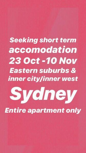 Wanted: SEEKING-apartment for rent 23/10 - 10/11