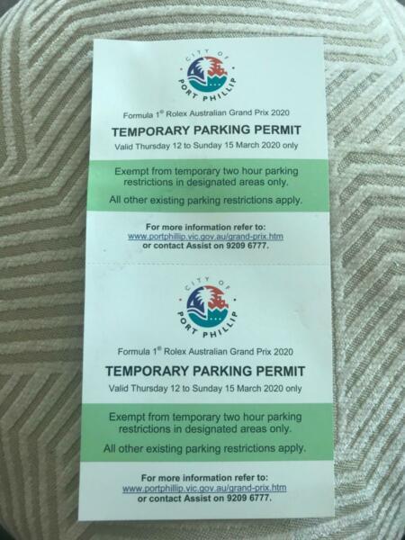 Temporary parking permit for Grand Prix 2020
